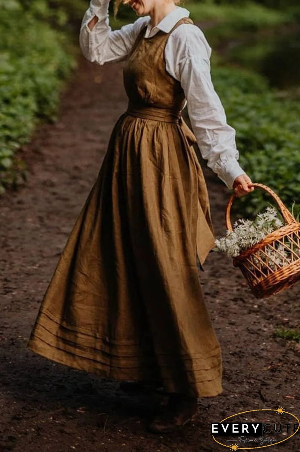 Cross Back O Neck Maxi Linen Dress