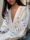 Stylish Buttoned V-Neck Crochetgo Hollow Simple Sweater