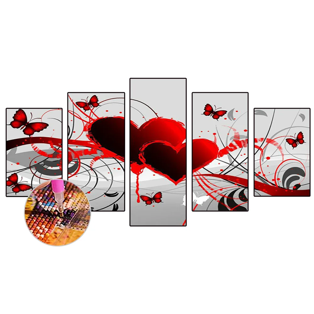 Diamond Painting - Full Round Drill - 5pcs Heart Butterfly(90*45cm)
