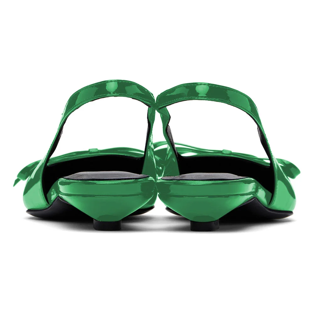YDN Green Pointed Toe Bow Decor Slingback Flat Shoes for Women
