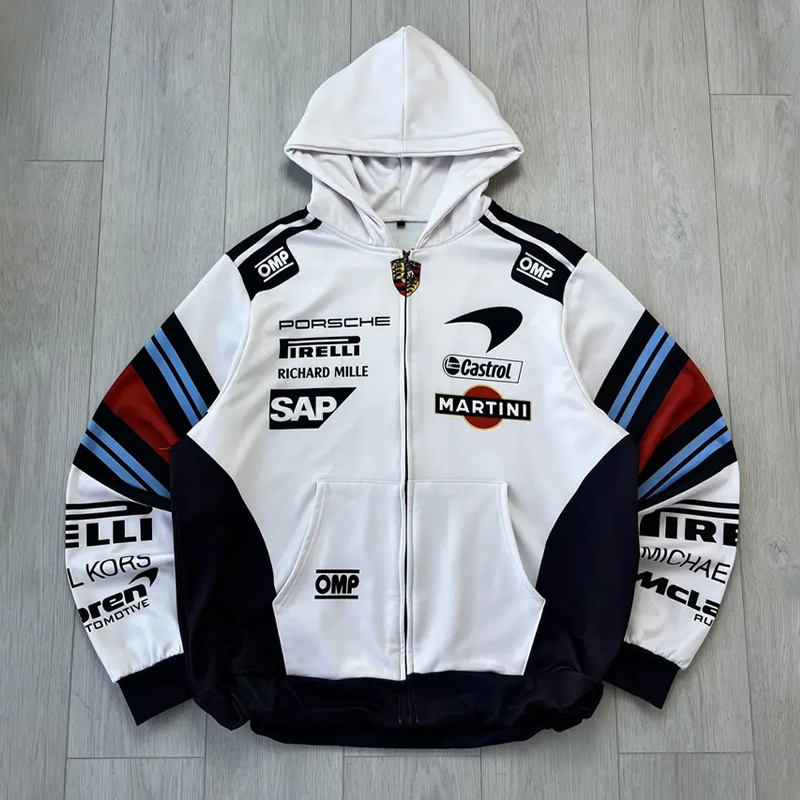 Men's Vintage Porsche Racing Zip Long Sleeve Big Logo Hoodie / TECHWEAR CLUB / Techwear