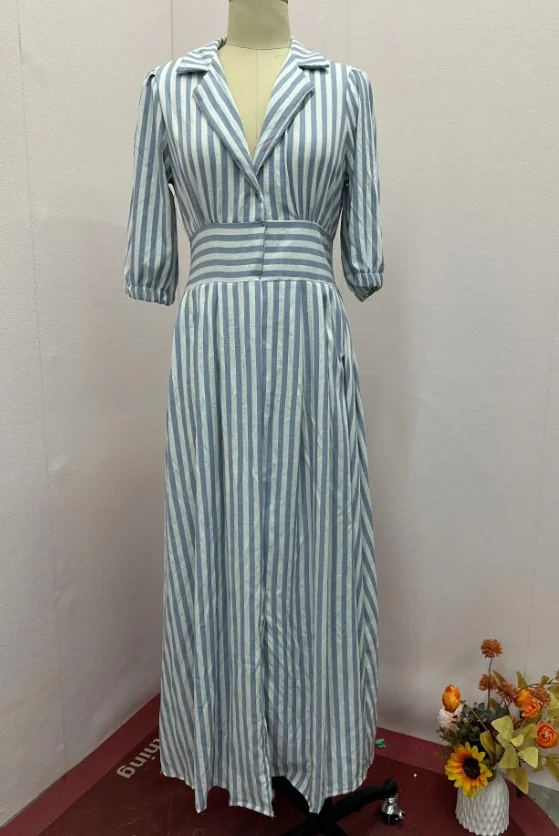 Toloer Toloer New Fashion Stripe Print Elegant Wind Temperament Shirt Dress-Outfit Ideas