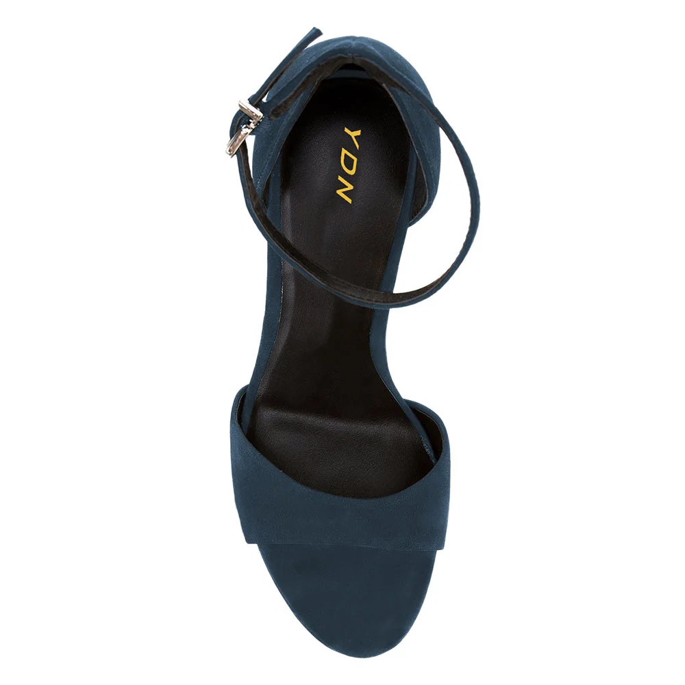 Dark Blue Open Round Toe Stiletto Heeled Sandals with Ankle Strap