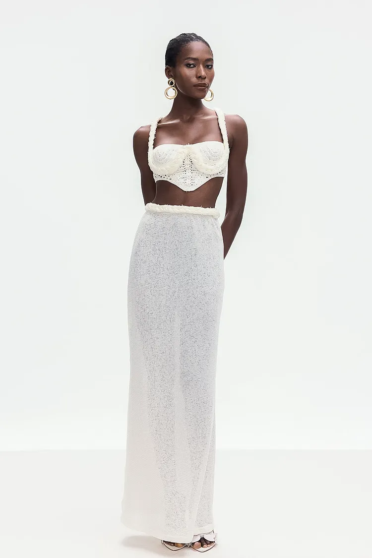 Bogdana Twist Cutout Knit Skirt Set In White