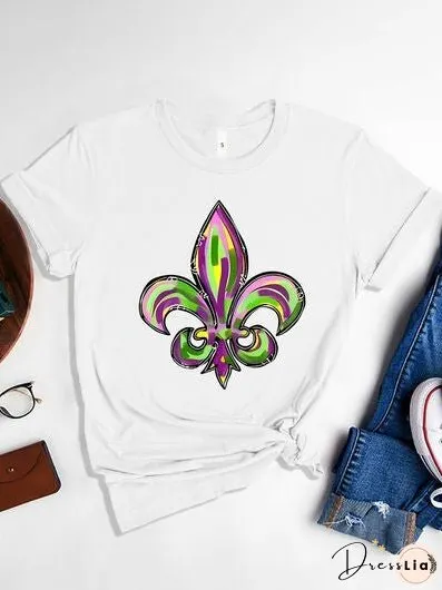Mardi Gras Graphic Round Neck Short Sleeve T-Shirt