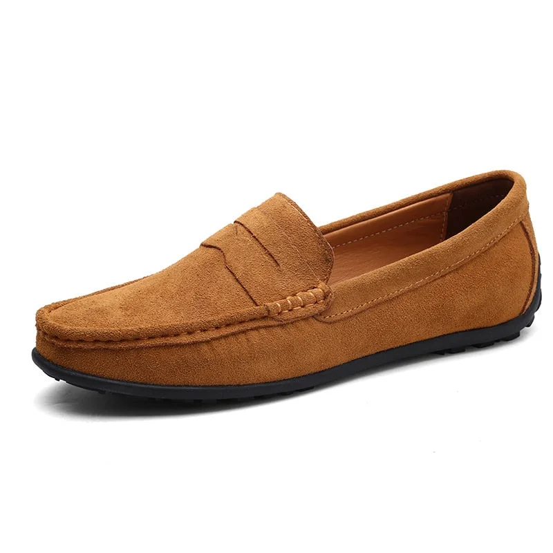 DUDELI Suede Leather Men Casual Shoes Loafers Italian Genuine Leather Driving Moccasins Gommino Slip on Men's Shoes Plus size