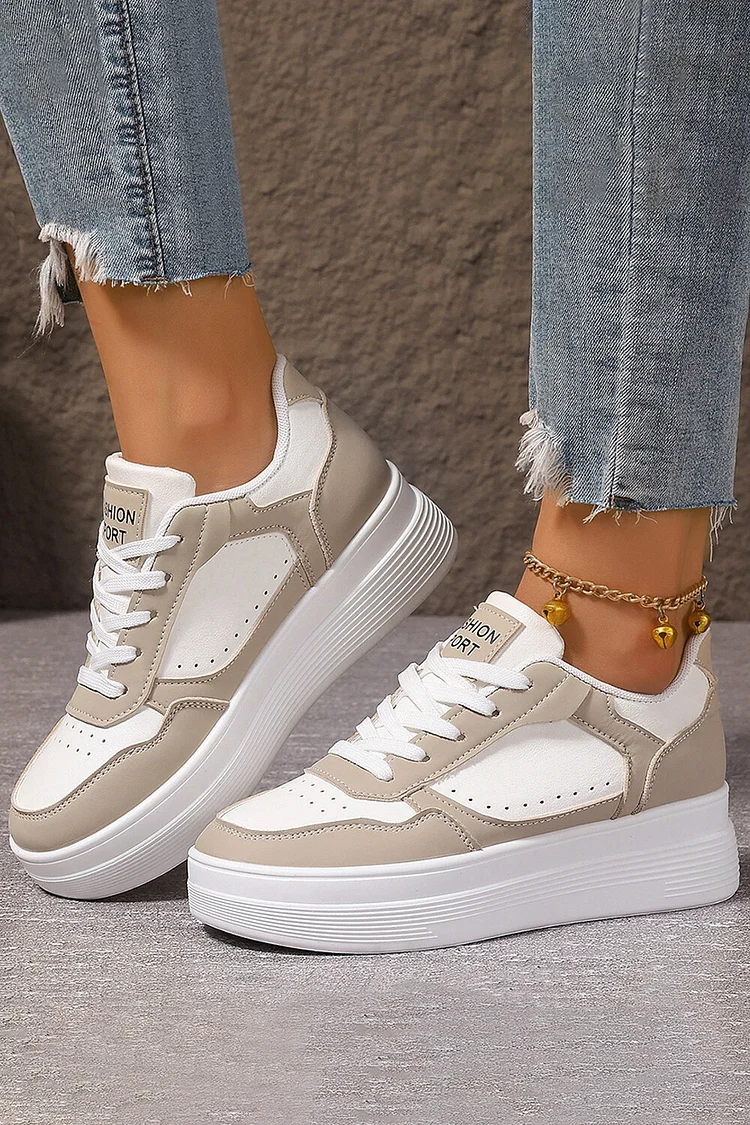 Colorblock Round Toe Breathable Lace Up Casual Platform Sneakers