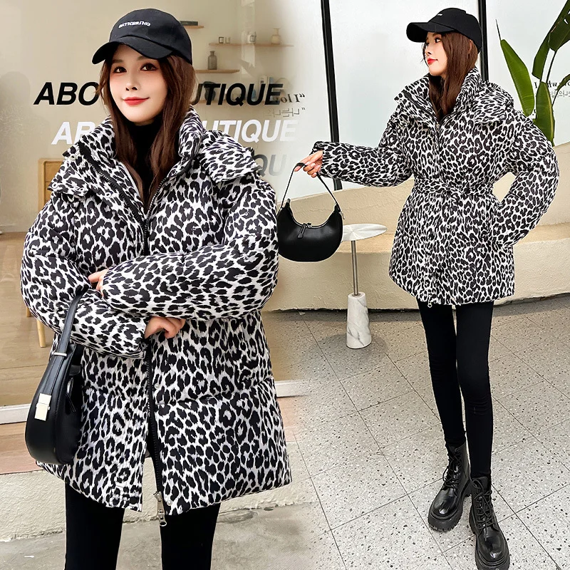 Toloer Cotton-Padded Coat Female Medium Long Style 2024 Winter Korean Version Of The Thick Foreign Style Down Cotton-Padded Suit With Leopard Print Chic Cotton-Padded Coat-Outfit Ideas