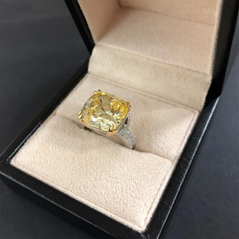 100% 925 Sterling Silver Sparkling Square Pink Yellow White High Carbon Diamond Wedding Rings For Women  Fine Jewelry Gift
