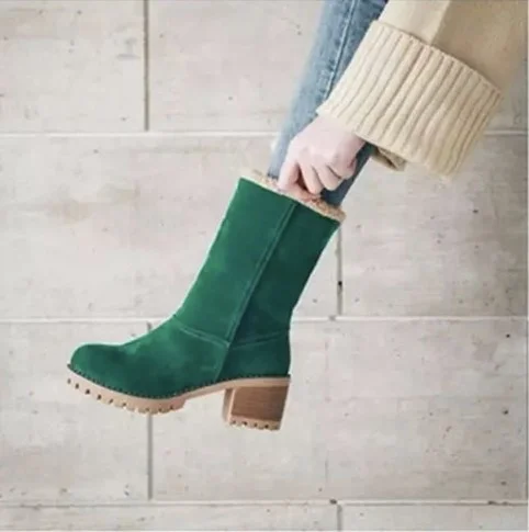 Qengg Qengg Boots New Autumn And Winter Plus Velvet Warm Two Wear Women's Boots Thick Heel Middle Boots Large Size Snow Boots Women