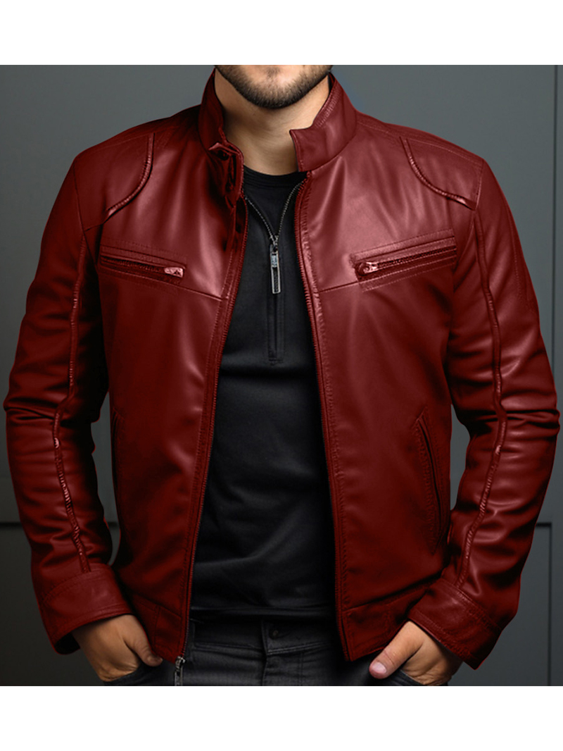 Men's Vintage Stand Collar Zipper Slim Leather