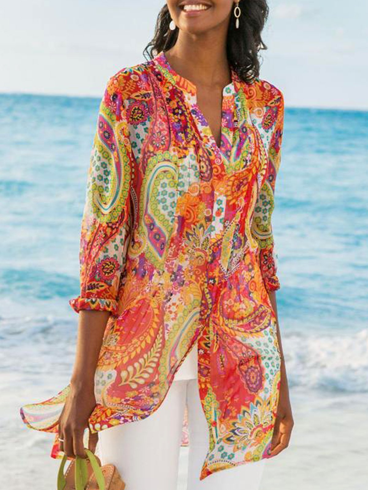  thdmladies Women's Printed Casual Loose Plus Size Chiffon Shirts thedmladies