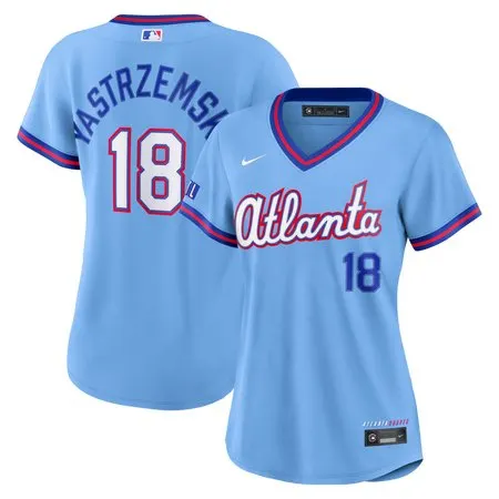 Women's Atlanta Braves #18 Mike Yastrzemski Nike Powder Blue 2026 City Connect Stadium Jersey 0BYU