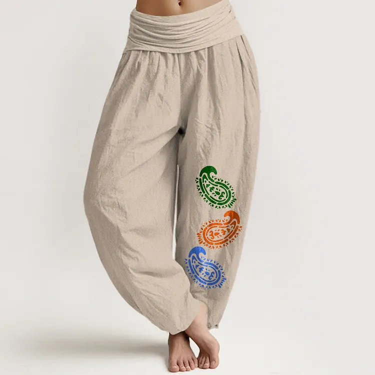 Cotton Colorful Paisley High Waist Women's Harem Pants