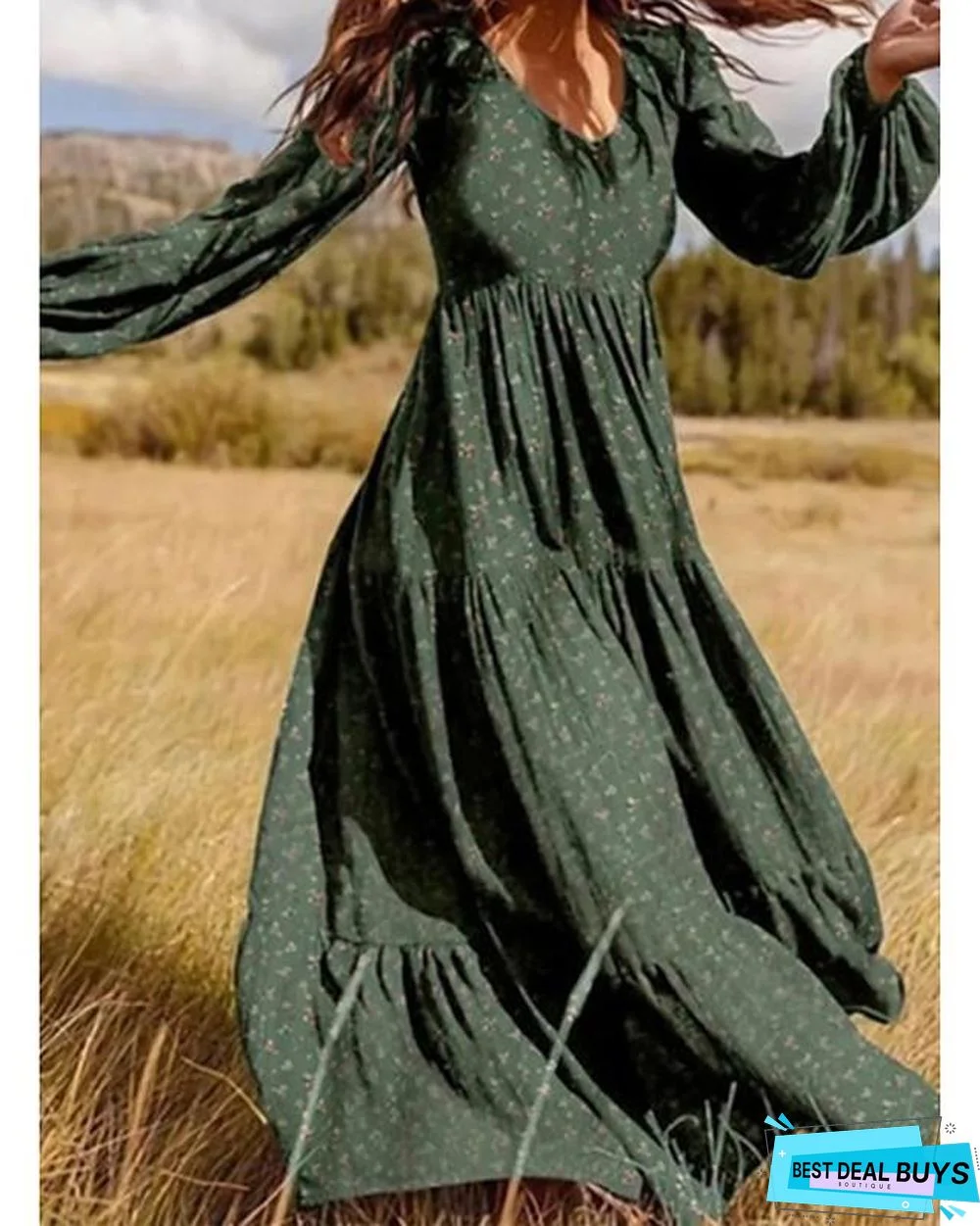 Women's Swing Dress Maxi Long Dress Long Sleeve Floral Patchwork Print Fall Spring Casual Black Green Beige Black Dresses