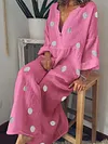 Loose And Casual Flax Cotton Polka Dot Maxi Dresses