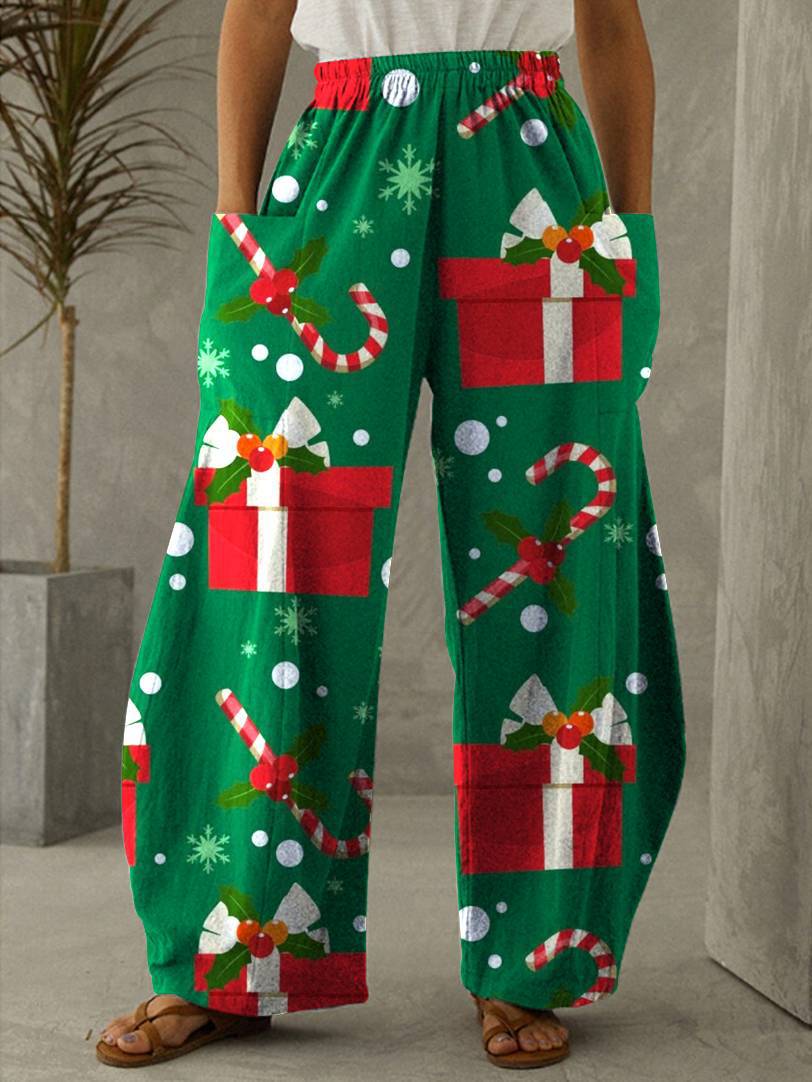  thdmladies Christmas Print Vintage Casual Loose Pants thedmladies