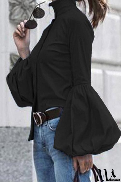 MidiSono - Button Puff Sleeve Shirt