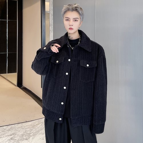 -Fall/winter Solid Color Metal Button Knitted Fabric Men's Loose Jacket Jacket-Usyaboys-Mne and Women's Street Fashion Shop-Christmas