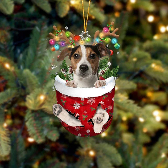 Jack Russell Terrier 2 In Snow Pocket Christmas Ornament.