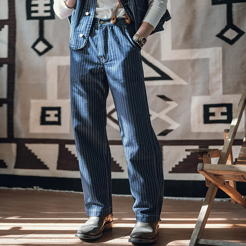 1920s Unprinted Polka Dot Railroad Workwear Straight Jeans