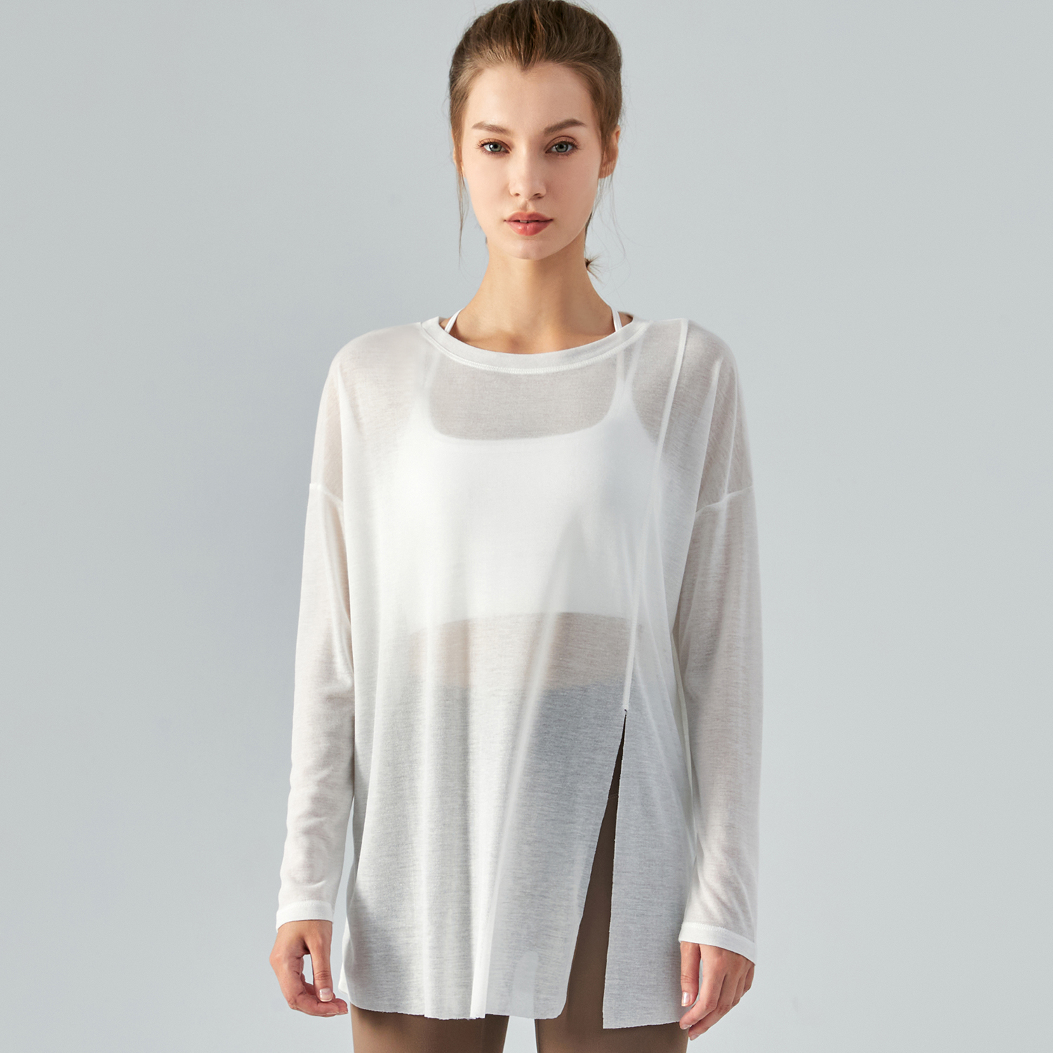Buy Hergymclothing White ladies see through long style tencel skin friendly sustainable loose cool smooth gym t shirt smock online