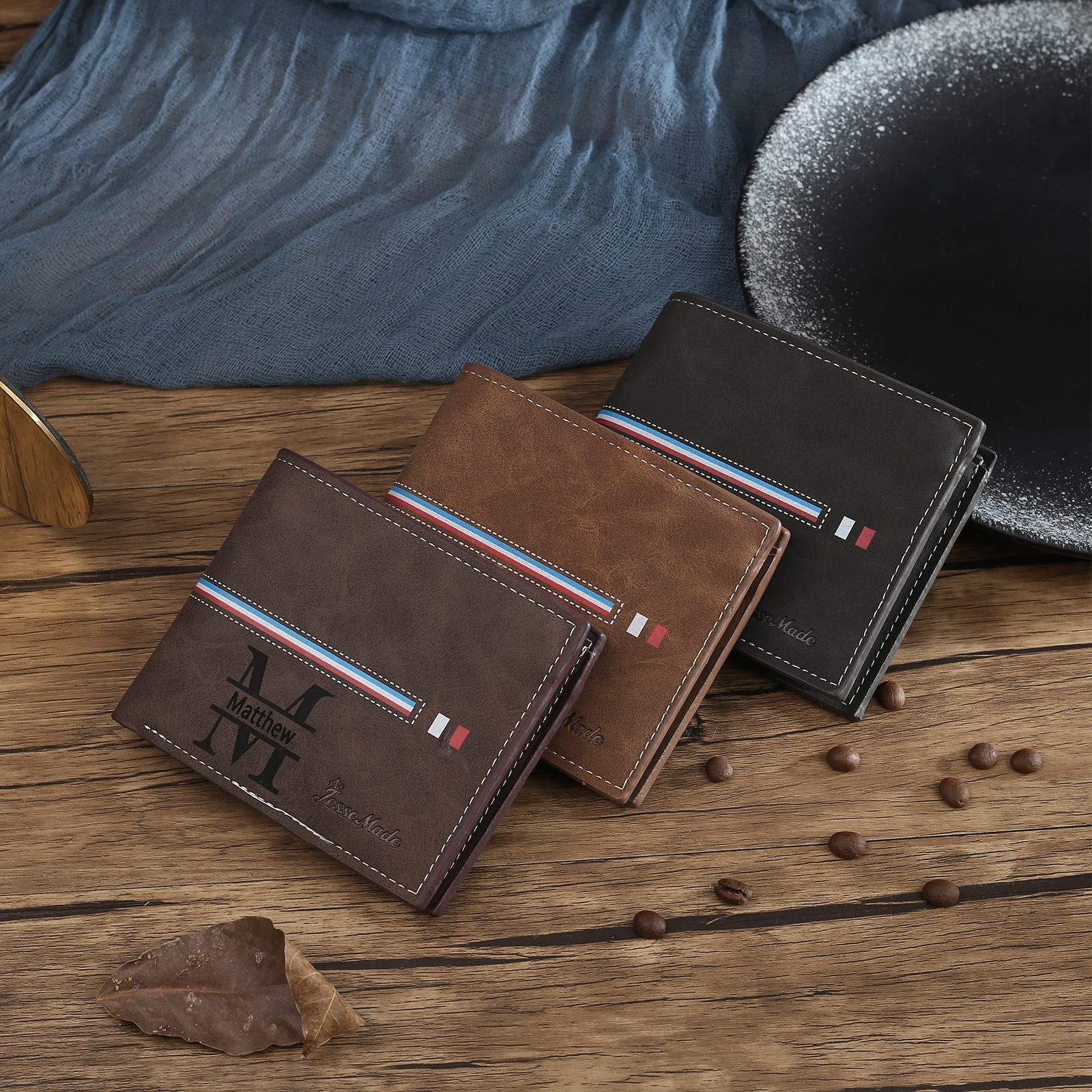 Portafoglio in PU pelle da uomo 1 nome 1 lettera e 1 foto personalizzabili regalo per uomo