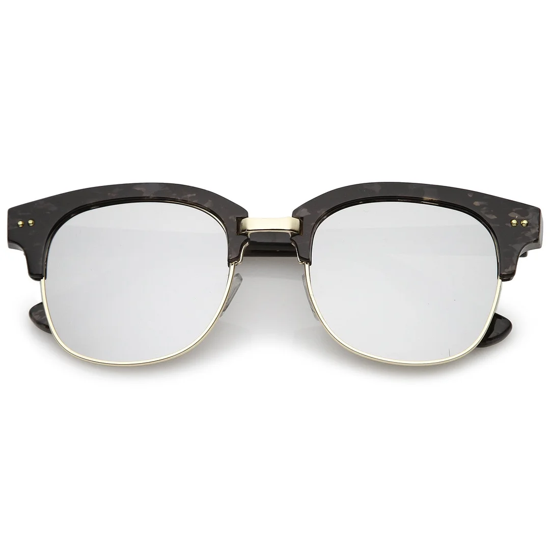 Modern Marble Print Horn Rimmed Mirrored Square Flat Lens Half Frame glasses 51mm