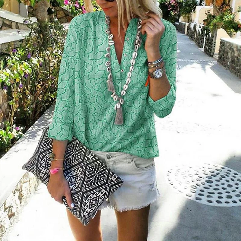 2020 Print Plus Size Womens Tops And Blouses V-neck Long Sleeve Office Woman Blouses Shirts Women Streetwear Blouse Femme