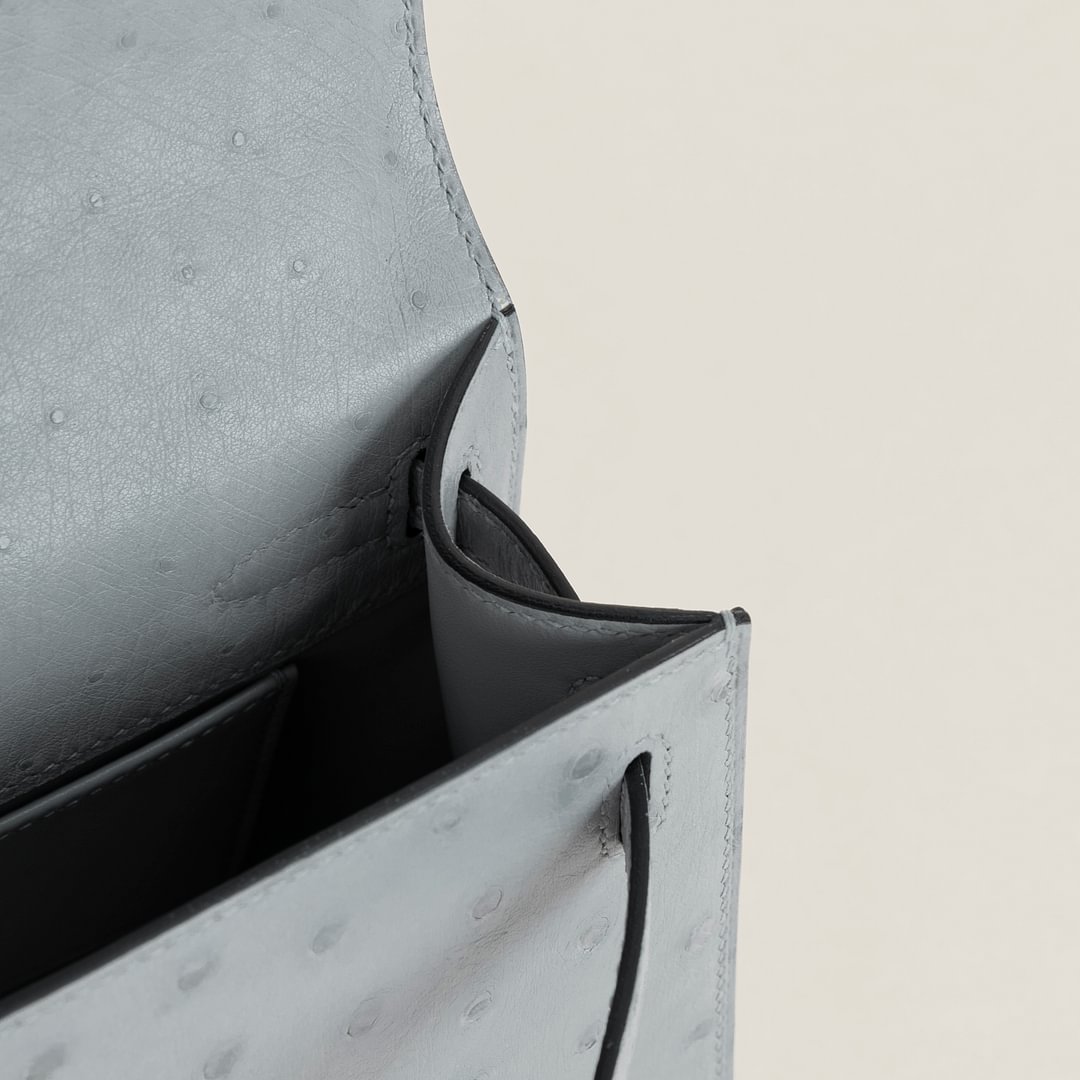 Kelly pochette Ostrich 8U Blue Glacier GHW