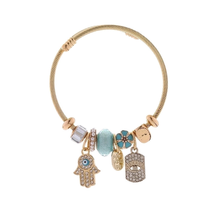 Elegant Devil’S Eye Palm 304 Stainless Steel Alloy Gold Plated Rhinestones Bangle In Bulk