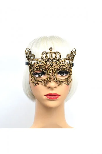 Crown Lace Half Face Eyes Mask For Halloween Masquerade Party Gold-elleschic