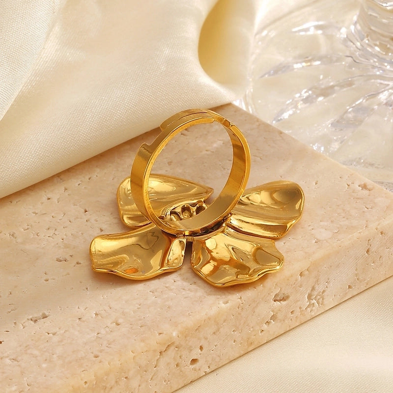 Exaggerated Flower 304 Stainless Steel 18K Gold Plated Plating Open Rings