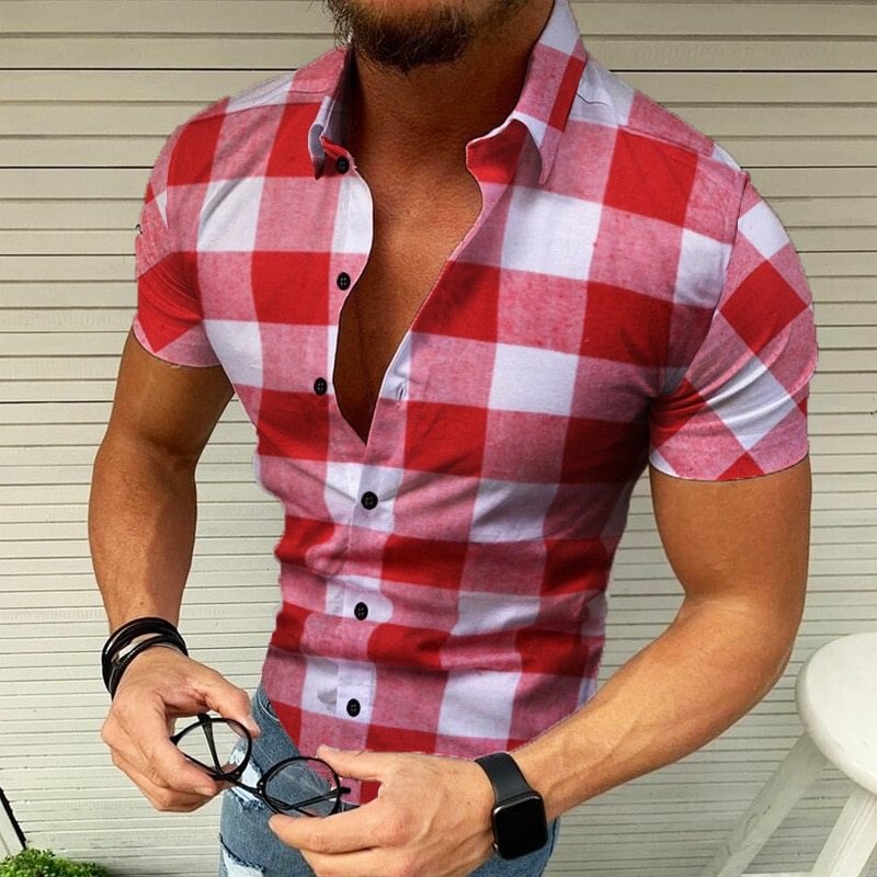 Summer Casual Classic Plaid Short-sleeved Men's Shirts-VESSFUL