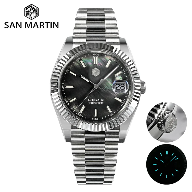San Martin 40mm MOP Dial Vintage Men Watch SN059