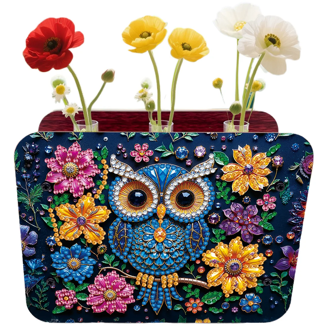 Owl DIY Flower Vase Wooden Double Sided Desktop Diamond Art Kit for Home Decor