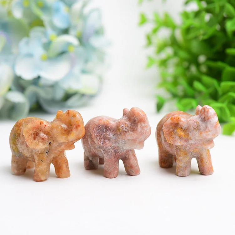 2.3" Pink Flower Agate Elephant Crystal Carving