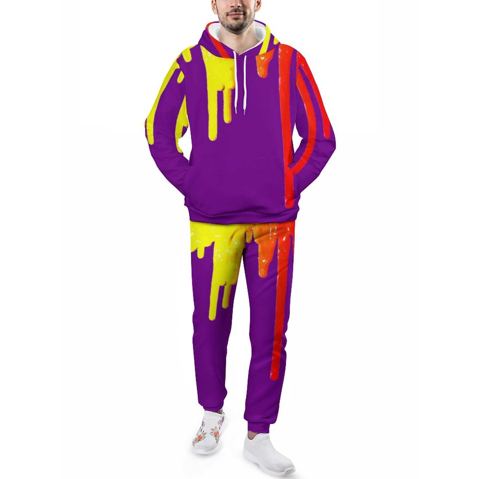 Dripping Paint Palette Purple Rainbow Colors Men's Tracksuit 2 Piece Hoodie Sweatsuit Sets Casual Jogging Athletic Suits