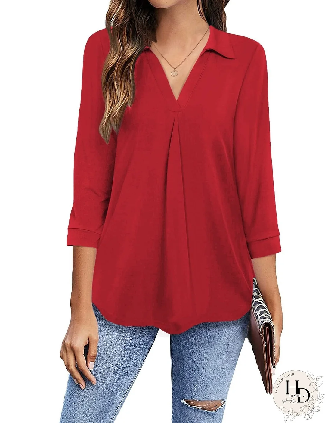 Solid Color V Neck Shirt for Women