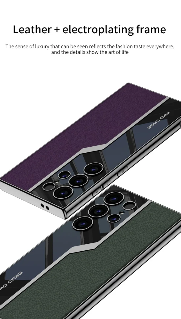 Samsung S24Ultra Mobile Phone Case Electroplated Plain Leather Anti-fall Leather Case