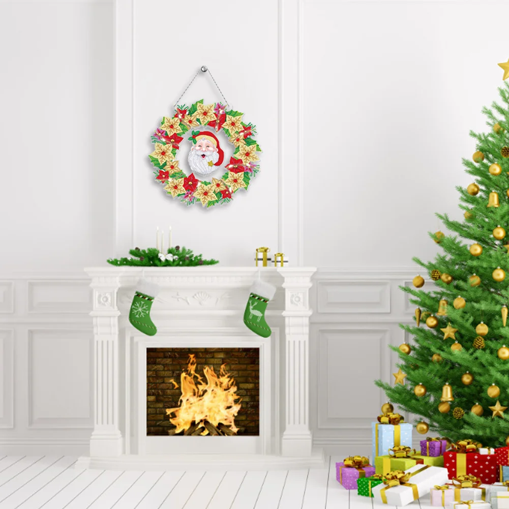 DIY Diamond Painting Hanging Christmas Flower Wreath Door Decor
