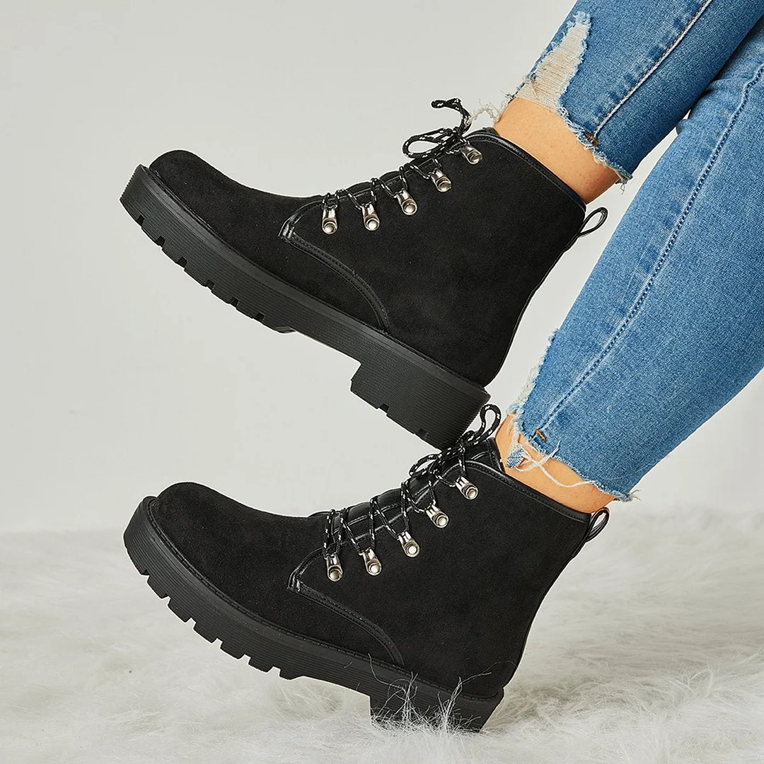 Women Trendy Suede Lace-Up Snow Boots