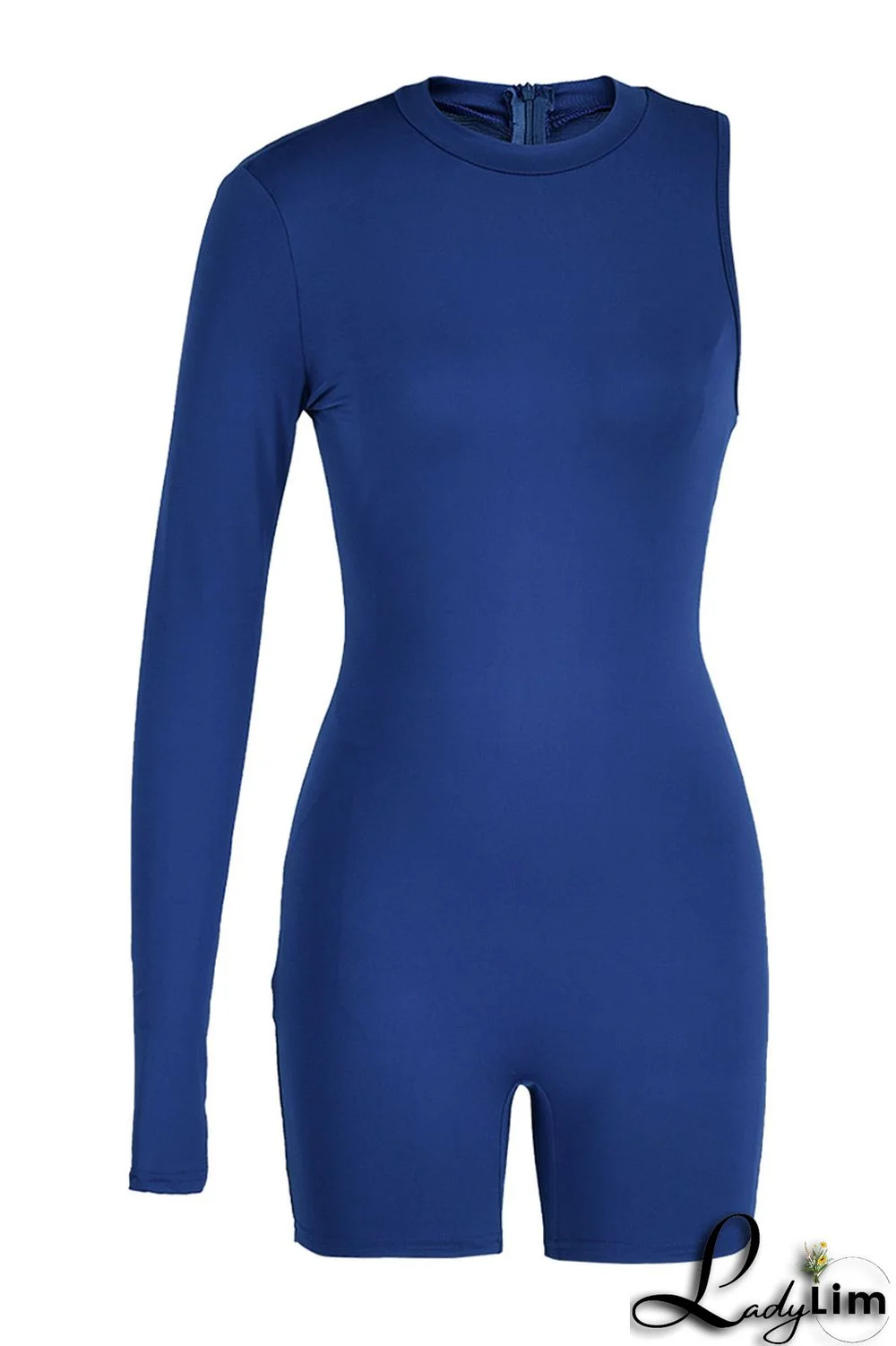 Black Sexy Sportswear Solid Patchwork Asymmetrical O Neck Skinny Jumpsuits