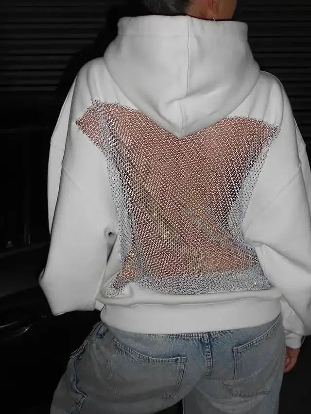 Backless Mesh Glitter Hoodie
