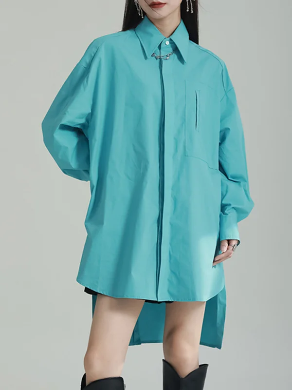Irregular Clipping Loose Split-Side Solid Color Lapel Shirts Tops