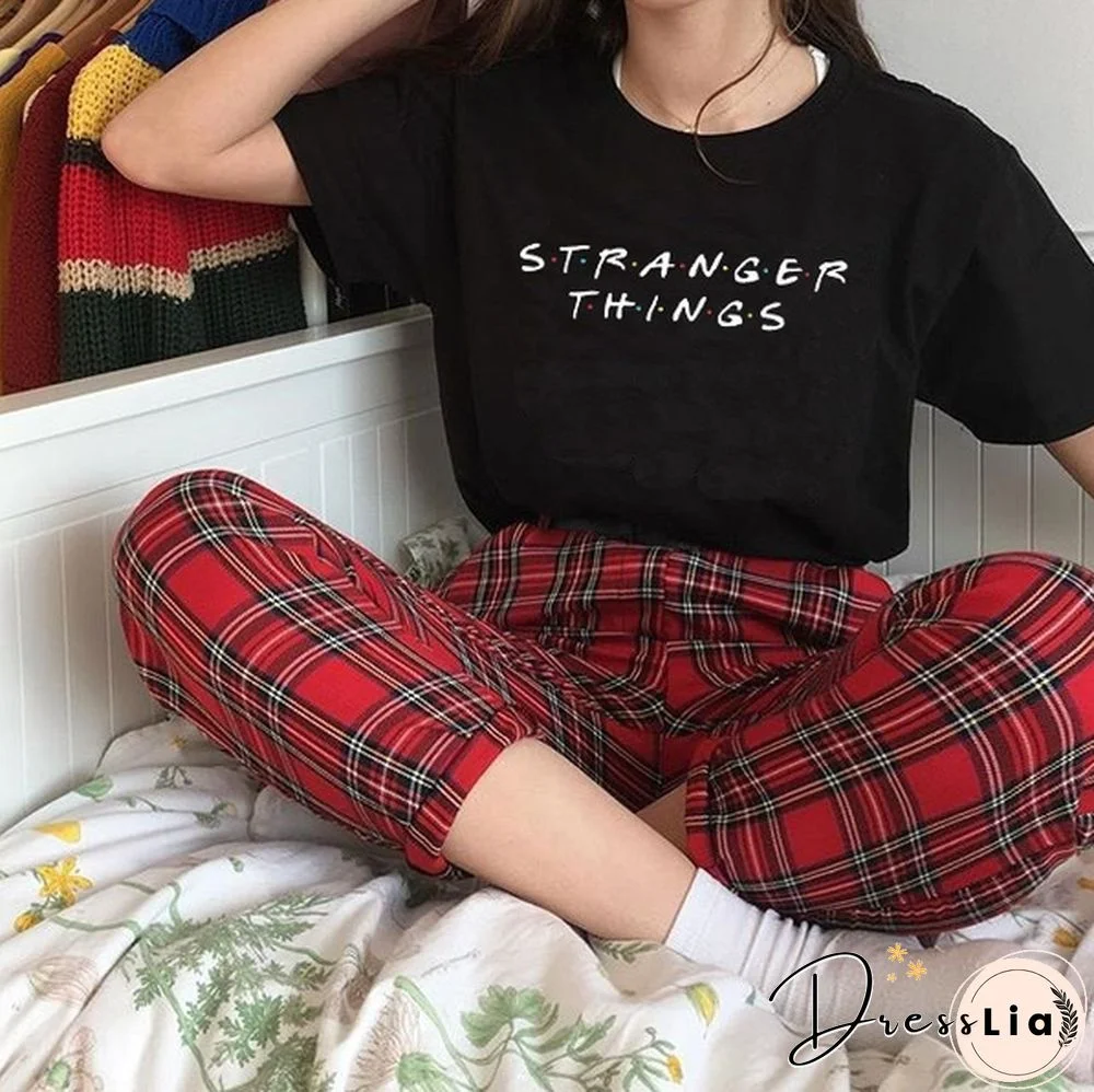 1Pcs Stranger Things Letter Print Plus Size T Shirt Short Sleeve Tees Feme Summe Tops