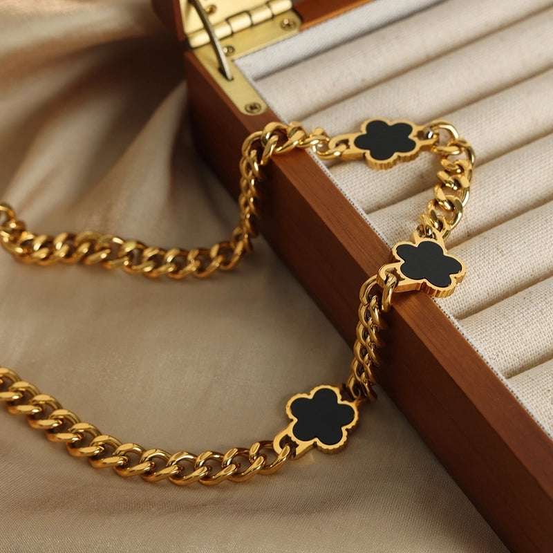 Casual Minimalist Flower Titanium Steel Acrylic Turquoise Shell 18K Gold Plated Plating Inlay Bracelets Necklace