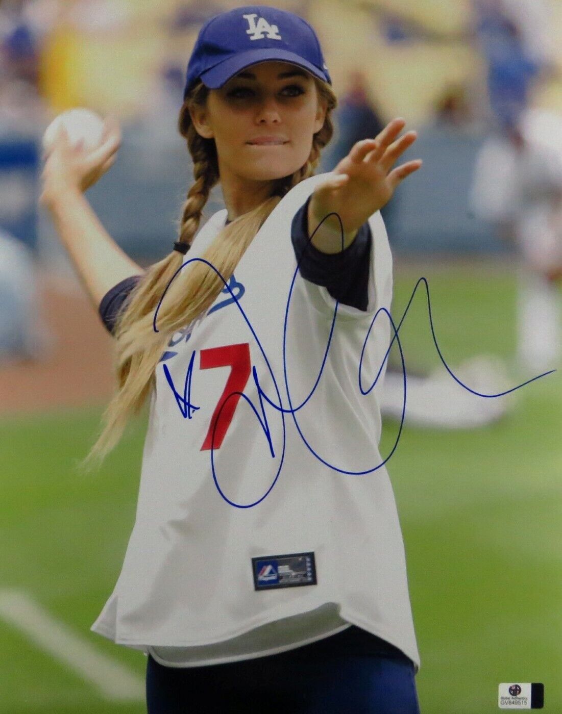 Lauren Conrad Signed Autographed 11X14 Photo Poster painting Throwing Dodgers Pitch Sexy 849515