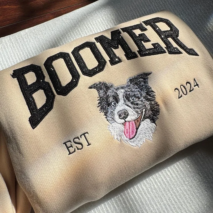 Varsity Custom Pet Embroidered Sweatshirt Glitter Embroidered Dog Sweatshirt Hoodie T-shirt