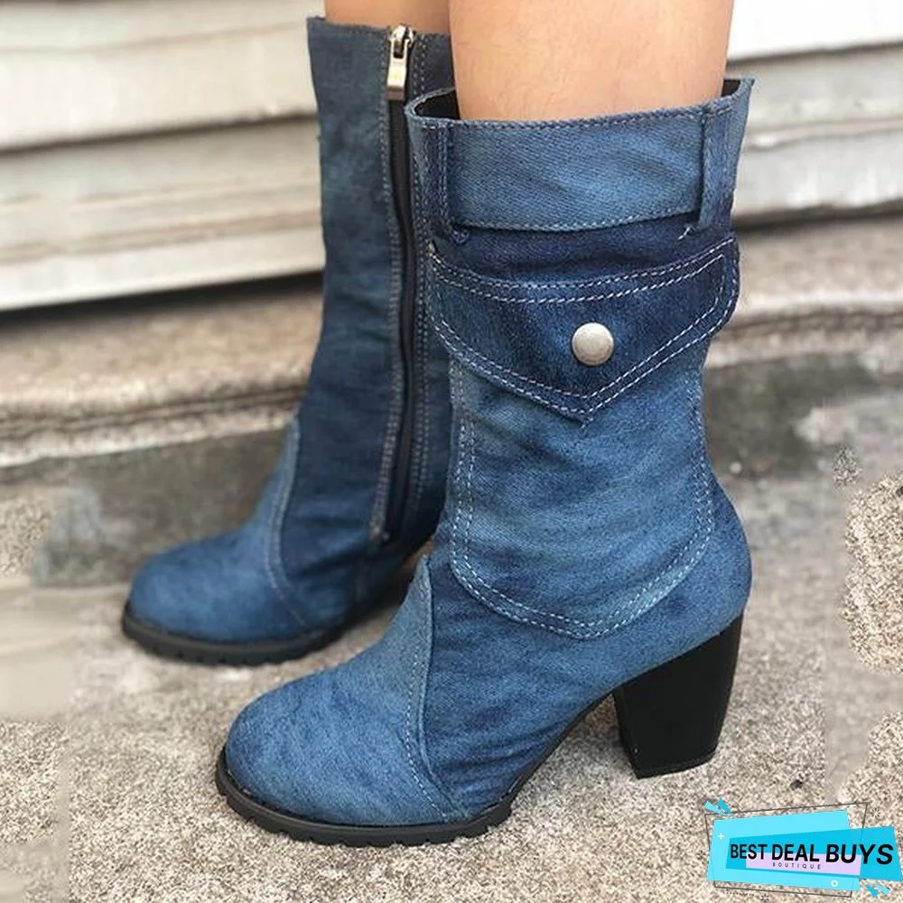 High Heel Zipper Cowboy Boots